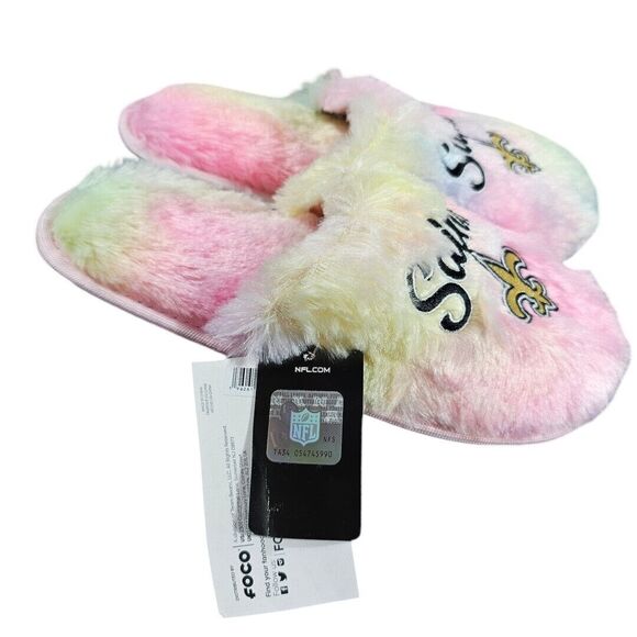 New Orleans Saint Kids Girl SZ XL (7-8) Multi Color Fluffy Slippers NFL by FOCO - Picture 2 of 8